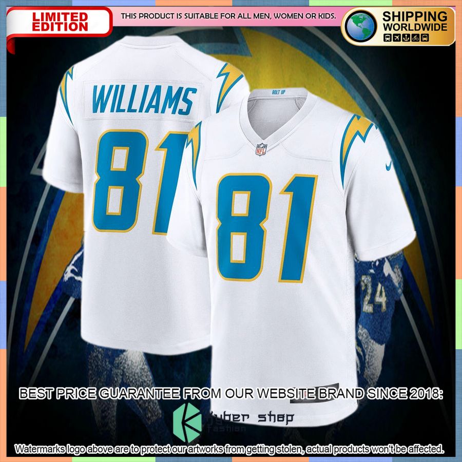 Mike Williams Los Angeles Chargers White Football Jersey 4 Mike Williams Los Angeles Chargers White Football Jersey word1