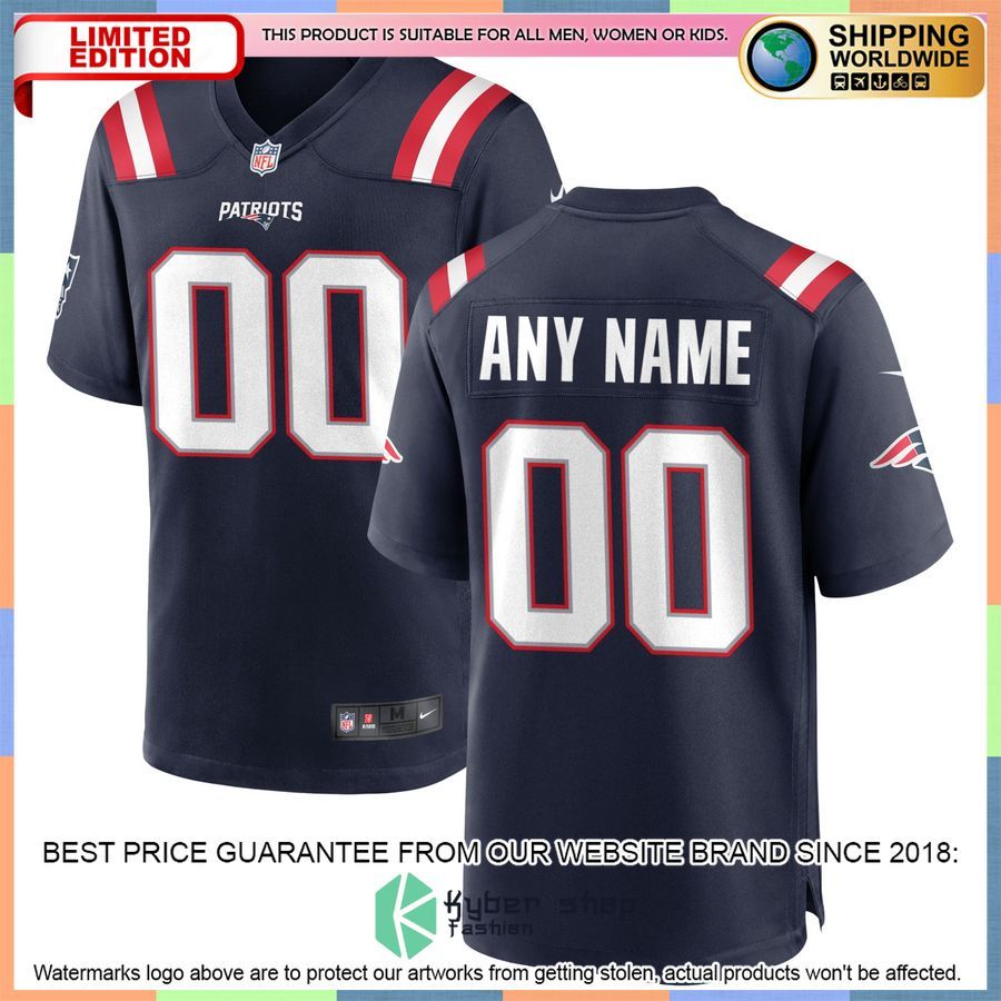 New England Patriots Custom Navy Football Jersey