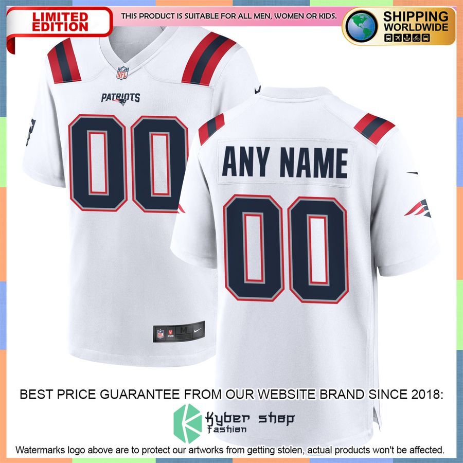 New England Patriots Custom White Football Jersey