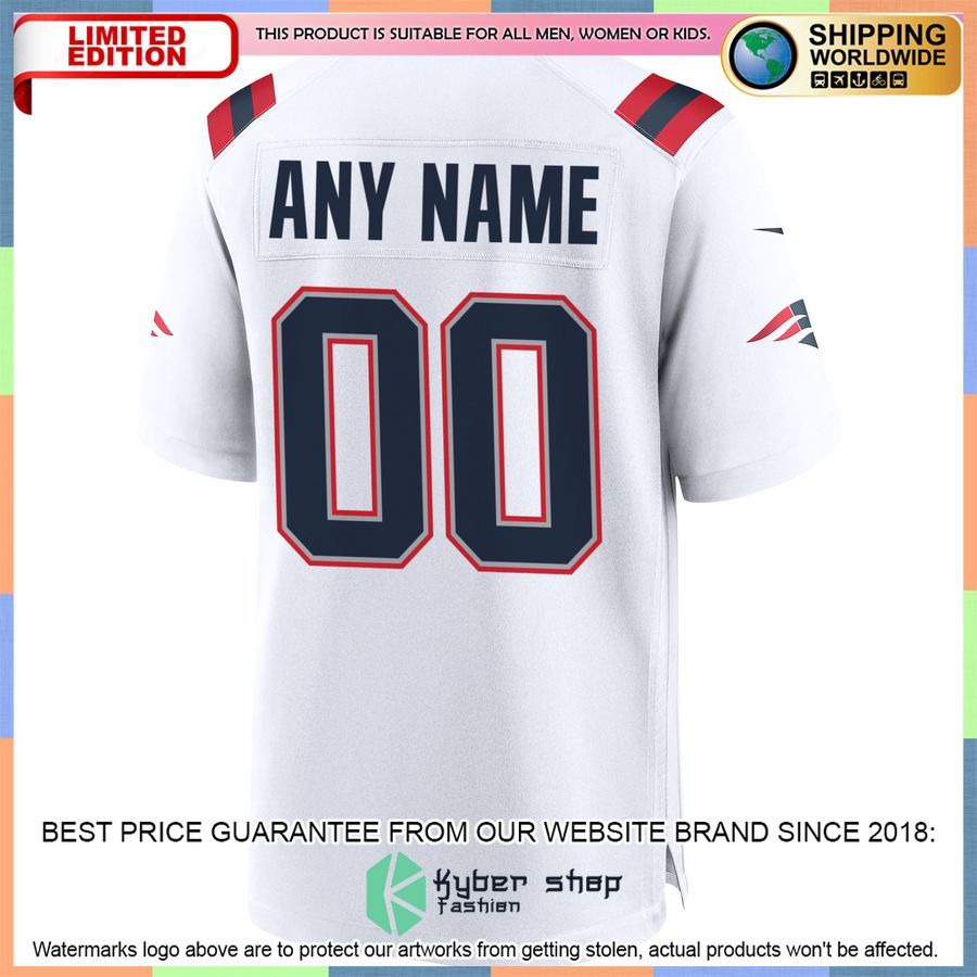 New England Patriots Custom White Football Jersey 3 New England Patriots Custom White Football Jersey word1