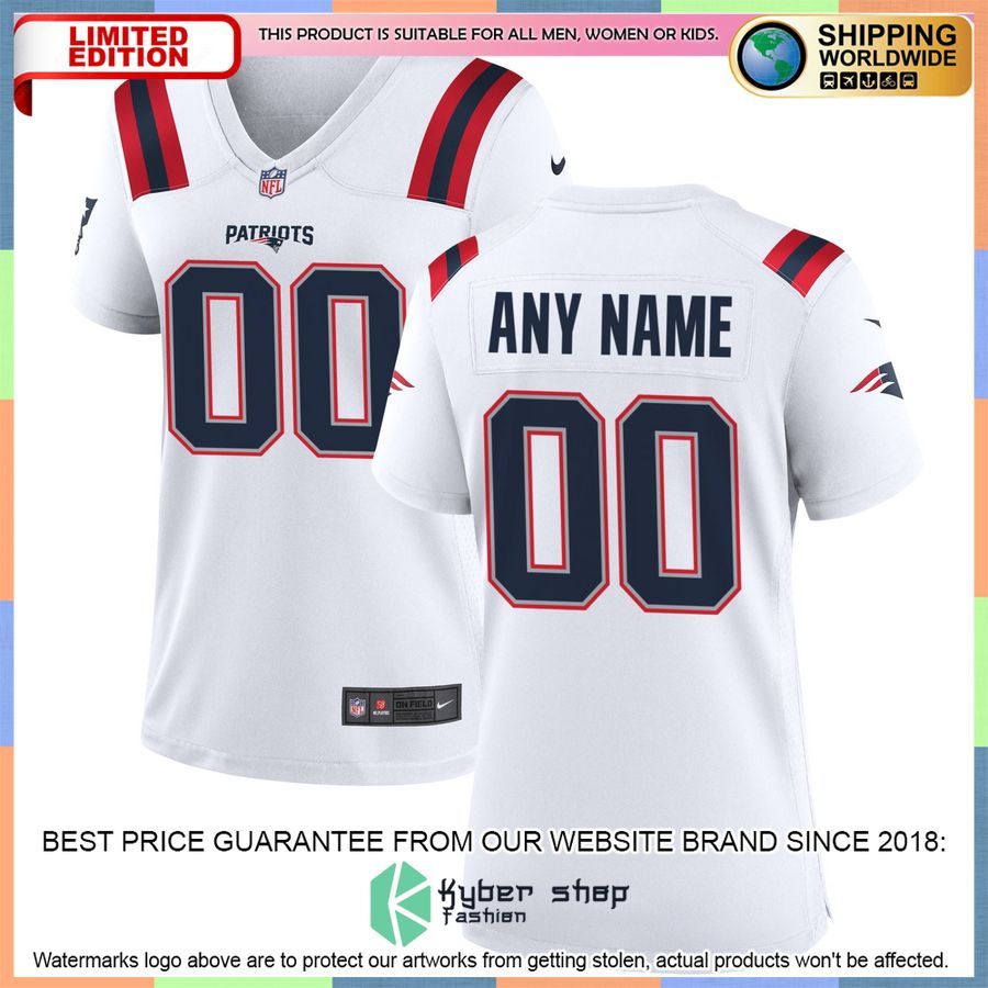 New England Patriots Women's Custom White Football Jersey
