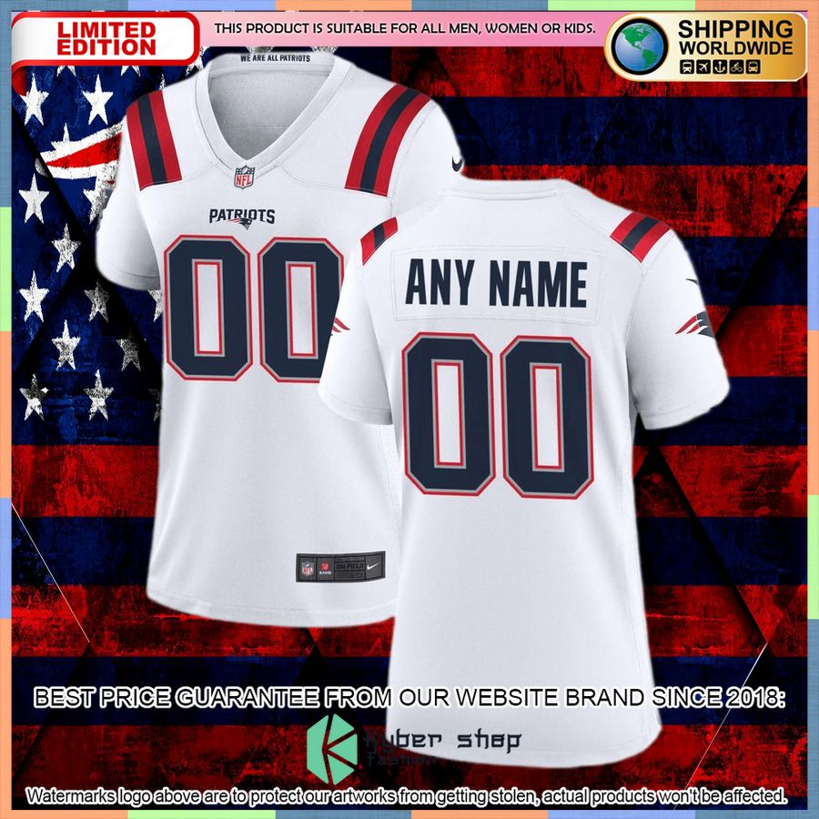 New England Patriots Women's Custom White Football Jersey 36 New England Patriots Women's Custom White Football Jersey word1