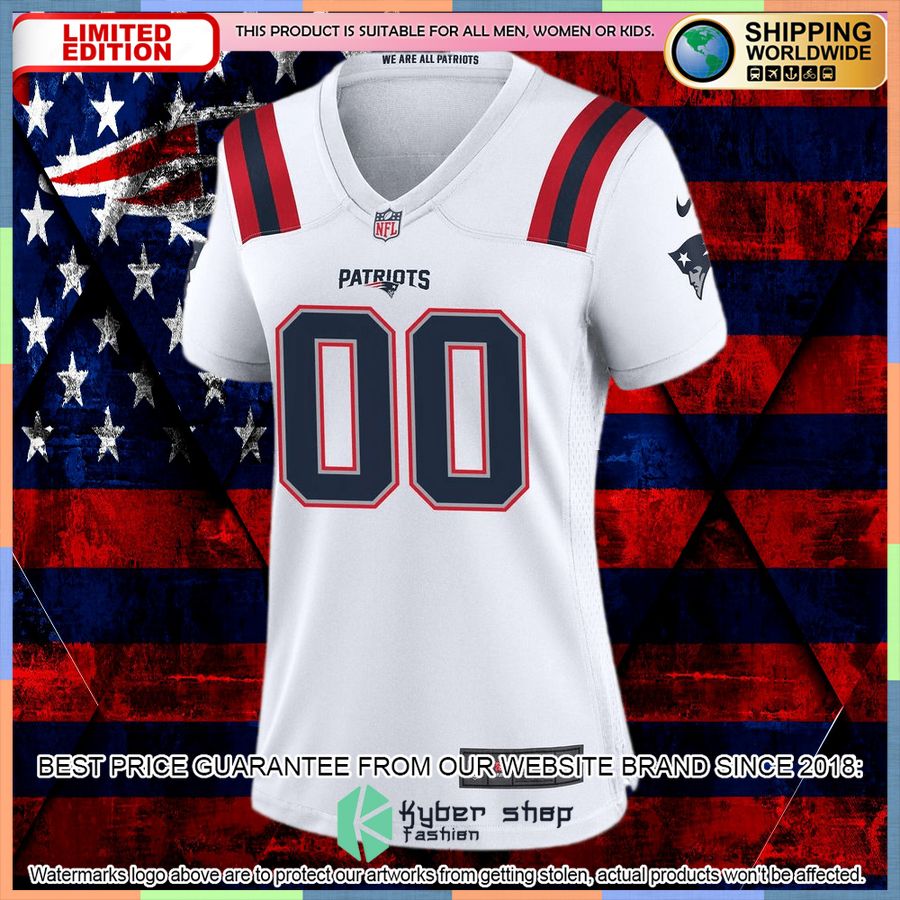 New England Patriots Women's Custom White Football Jersey 37 New England Patriots Women's Custom White Football Jersey word1