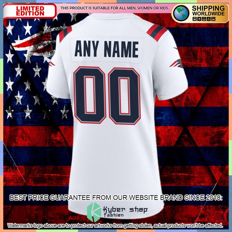 New England Patriots Women's Custom White Football Jersey 38 New England Patriots Women's Custom White Football Jersey word1