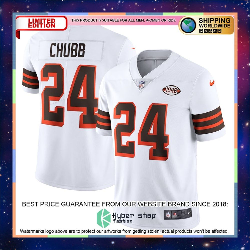 Nick Chubb Cleveland Browns 1946 Collection Alternate Vapor White Football Jersey 4 Nick Chubb Cleveland Browns 1946 Collection Alternate Vapor White Football Jersey word2