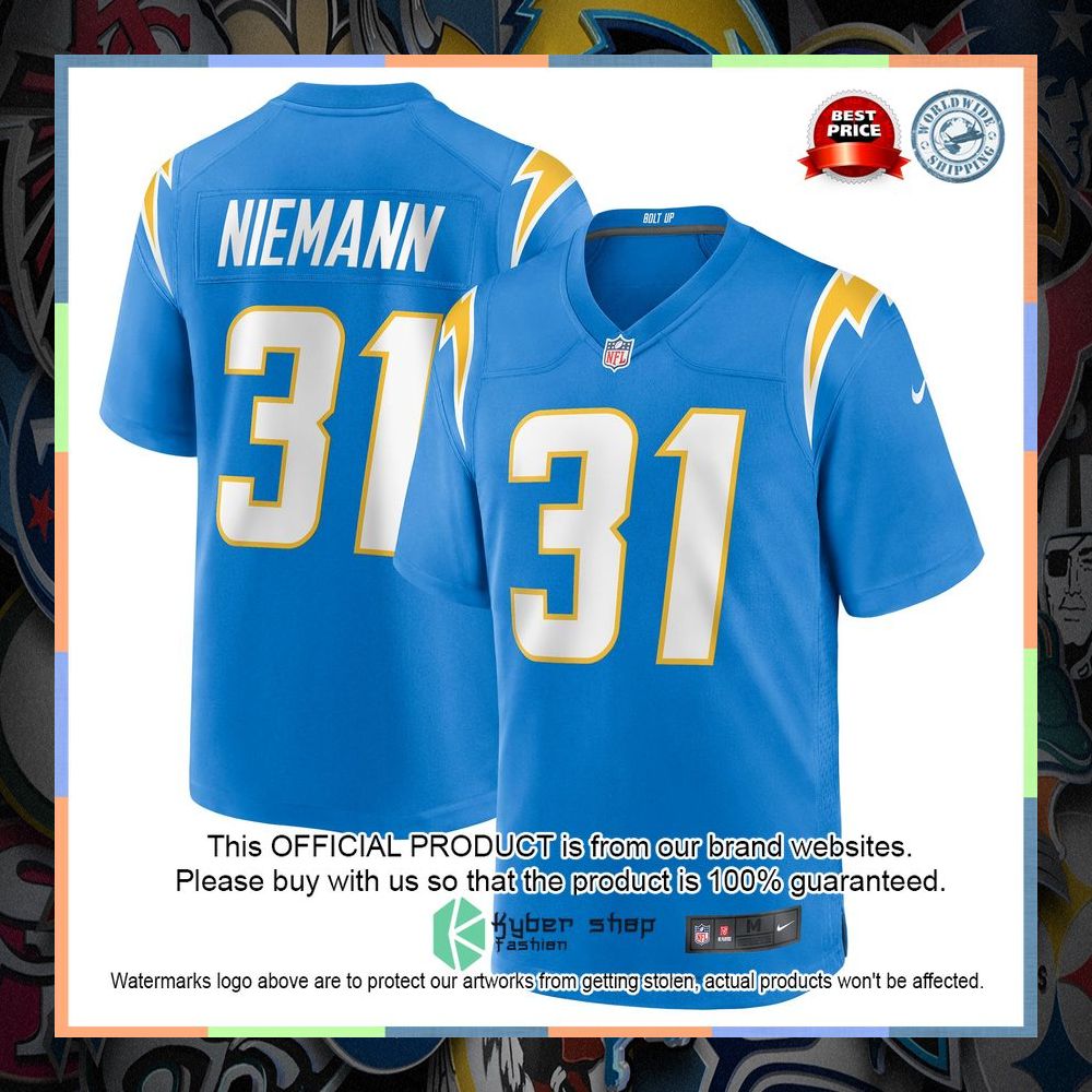 Nick Niemann Los Angeles Chargers Powder Blue Football Jersey 5 Nick Niemann Los Angeles Chargers Powder Blue Football Jersey word2