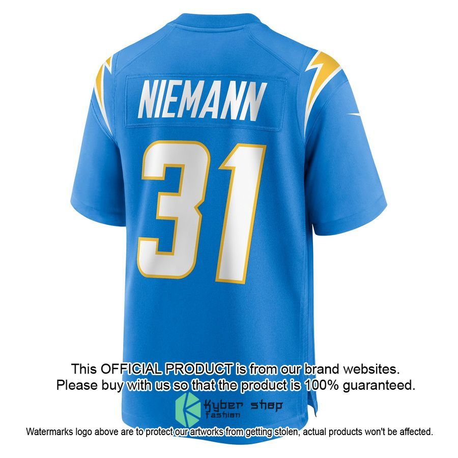 Nick Niemann Los Angeles Chargers Powder Blue Football Jersey 3 Nick Niemann Los Angeles Chargers Powder Blue Football Jersey word2