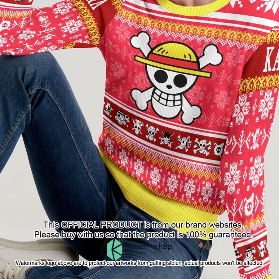 One Piece Luffy Pirate Symbol Christmas Sweater word2