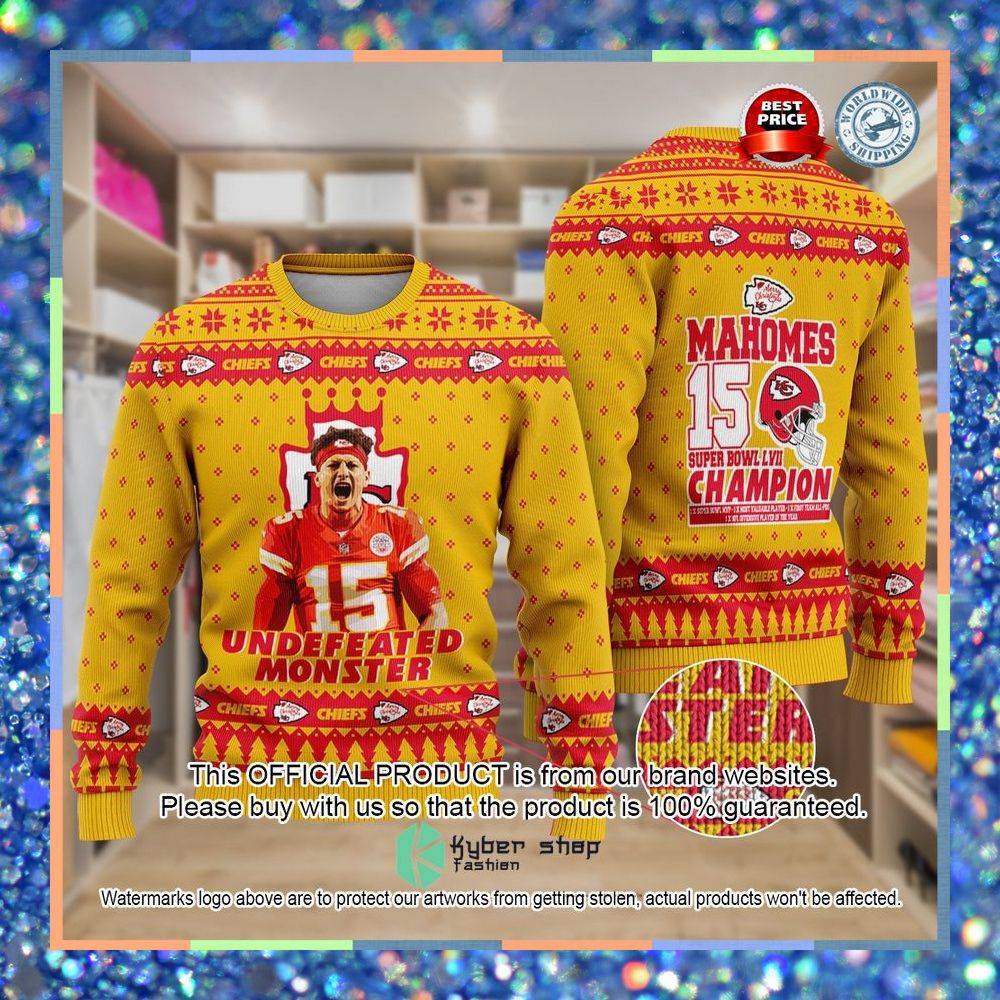 Patrick Mahomes Undefeated Monster Champion Kansas City Chiefs NFL Christmas Sweater 3 Patrick Mahomes Undefeated Monster Champion Kansas City Chiefs NFL Christmas Sweater word3