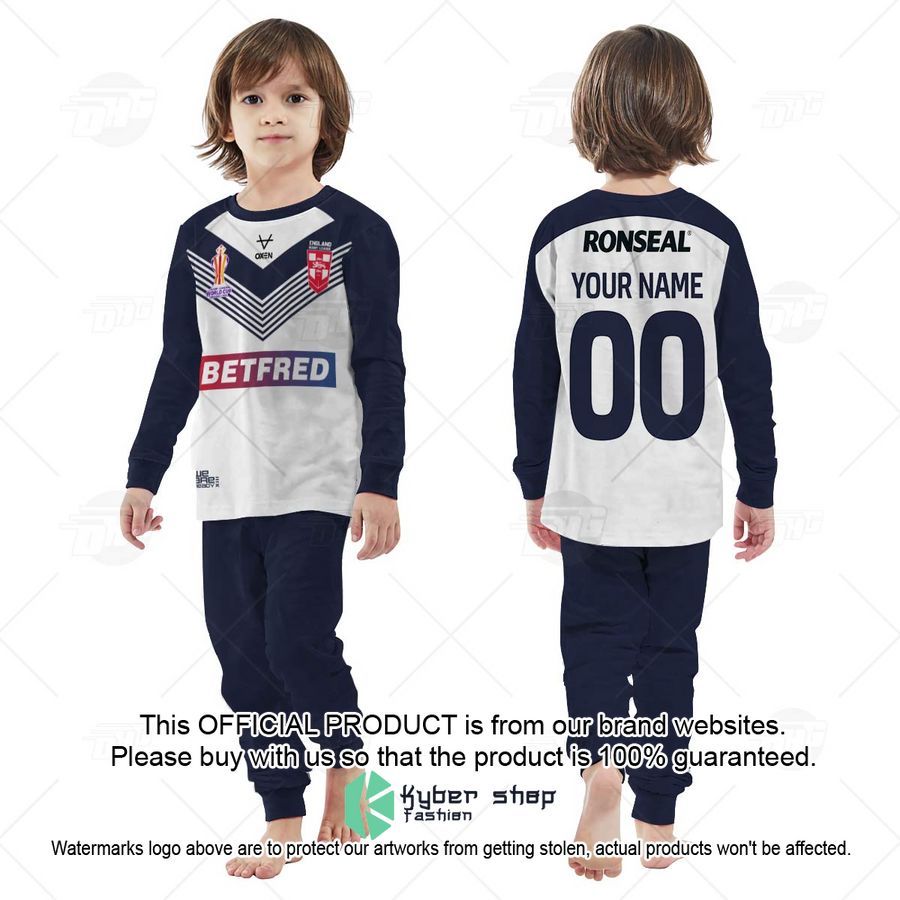 Personalise England Three Lions Rugby League World Cup Jersey 2022 Pajamas Set 3 Personalise England Three Lions Rugby League World Cup Jersey 2022 Pajamas Set word2