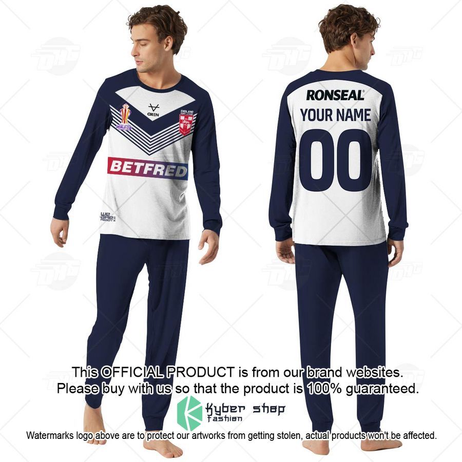 Personalise England Three Lions Rugby League World Cup Jersey 2022 Pajamas Set 4 Personalise England Three Lions Rugby League World Cup Jersey 2022 Pajamas Set word2