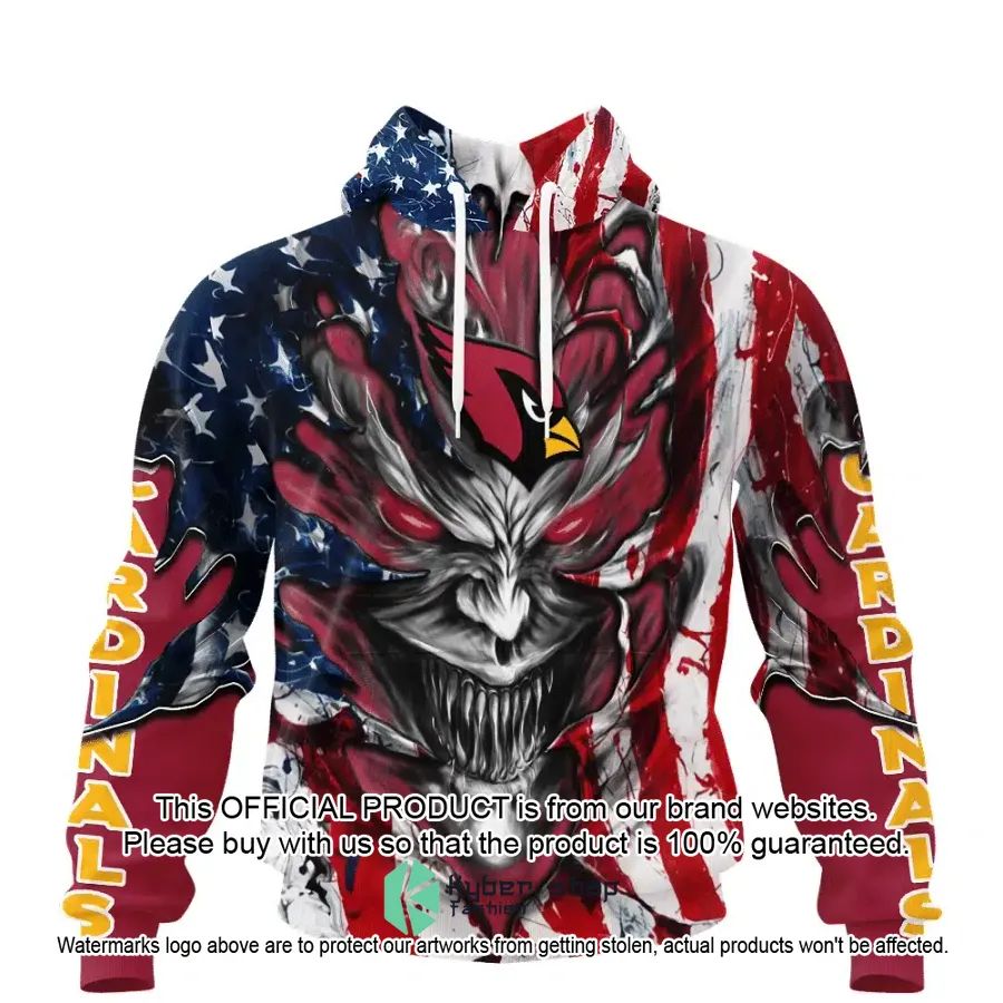 Personalized Arizona Cardinals Demon Face American Flag Shirt, Hoodie