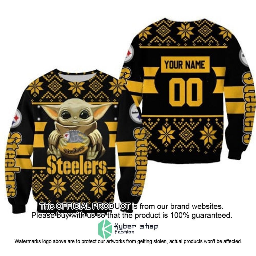 Personalized Baby Yoda Hugs Pittsburgh Steelers Football Team Christmas Sweater