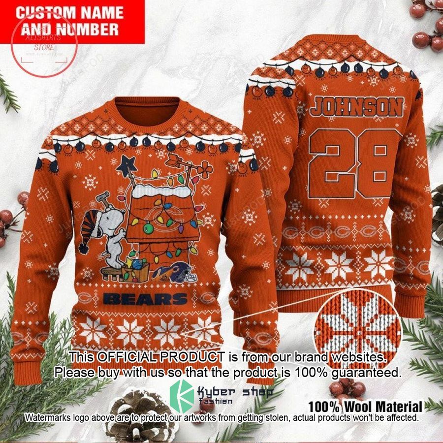 Personalized Chicago Bears Snoopy Christmas Sweater word1