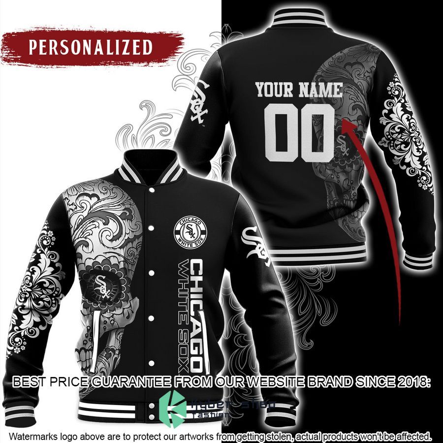 Personalized Chicago White Sox Sugar Skull Baseball Jacket word1