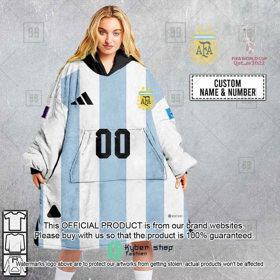 Personalized FIFA World Cup 2022 Argentina Football Jersey 2022 Oodie Blanket Hoodie