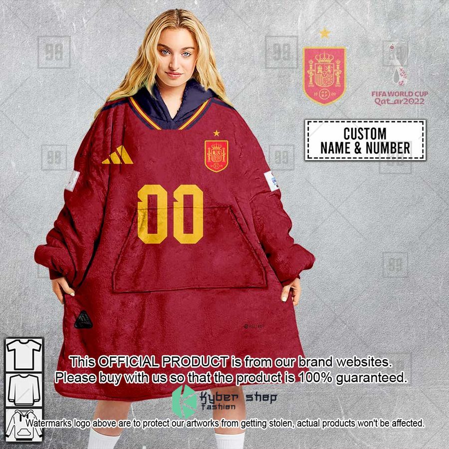 Personalized FIFA World Cup 2022 Spain Football Jersey 2022 Oodie Blanket Hoodie