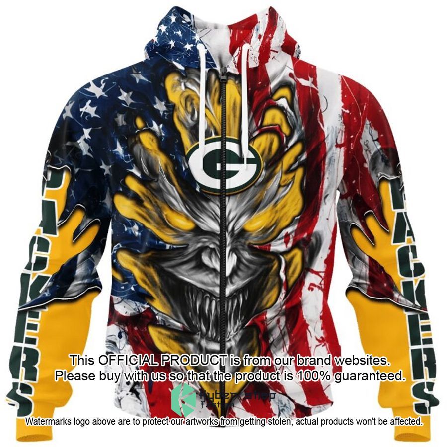 Personalized Green Bay Packers Demon Face American Flag Shirt, Hoodie 3 Personalized Green Bay Packers Demon Face American Flag Shirt, Hoodie word1