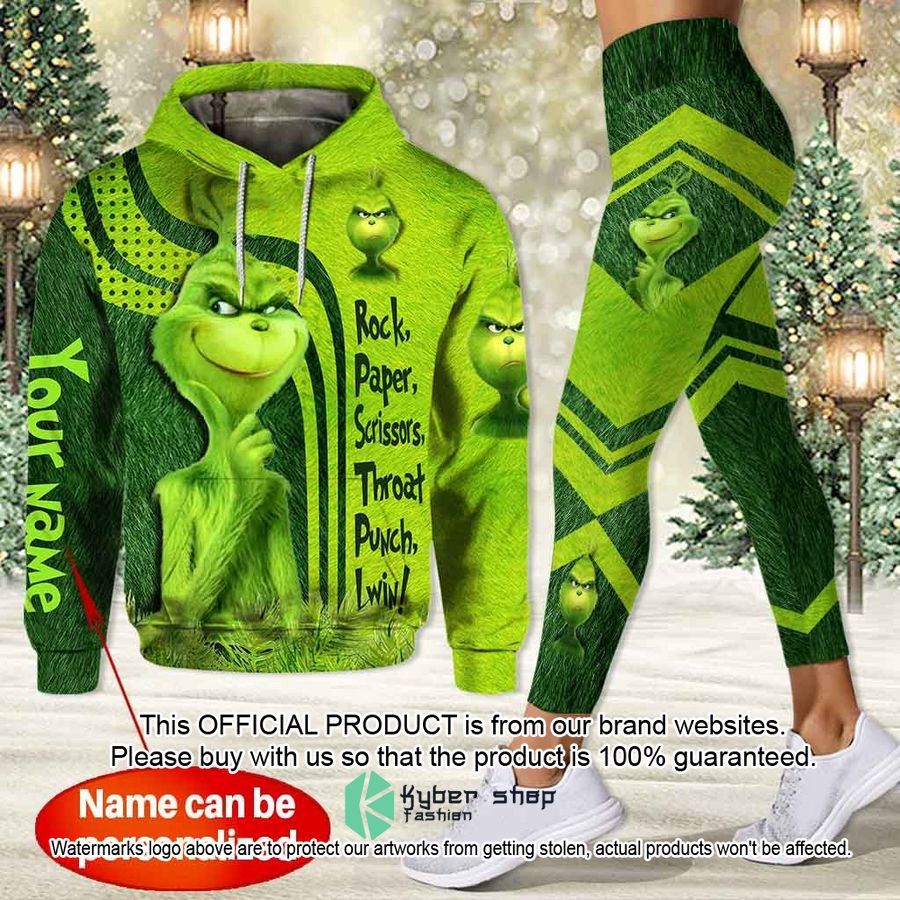 Personalized Grinch Rock Paper Scissors Punch I Win Hoodie, Leggings