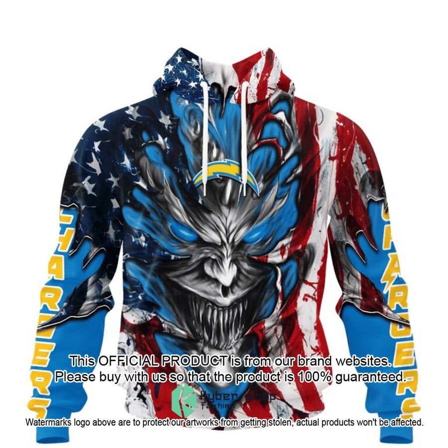 Personalized Los Angeles Chargers Demon Face American Flag Shirt, Hoodie