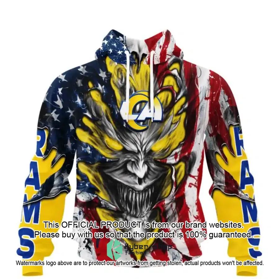 Personalized Los Angeles Rams Demon Face American Flag Shirt, Hoodie