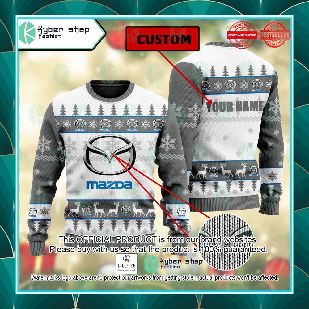 Personalized Mazda Ugly Christmas Sweater word3