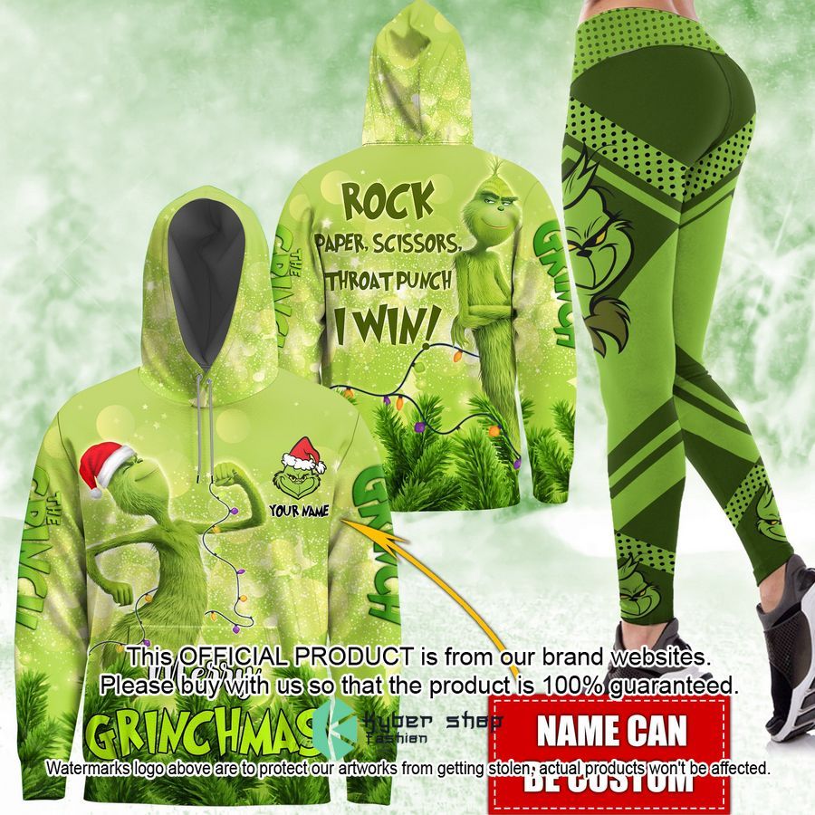 Personalized Merry Grinchmas Rock Paper Scissors Punch Hoodie, Leggings
