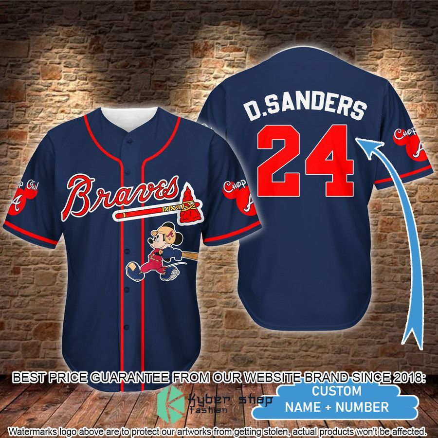 Personalized Mickey Mouse Atlanta Braves blue Baseball Jersey word2