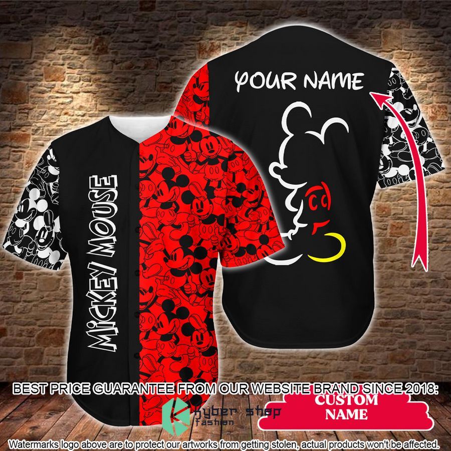Personalized Mickey Mouse black red Baseball Jersey word3
