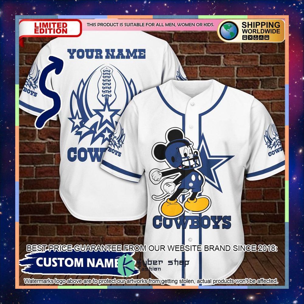 Personalized Mickey Mouse Dallas Cowboys white Baseball Jersey 4 Personalized Mickey Mouse Dallas Cowboys white Baseball Jersey word1