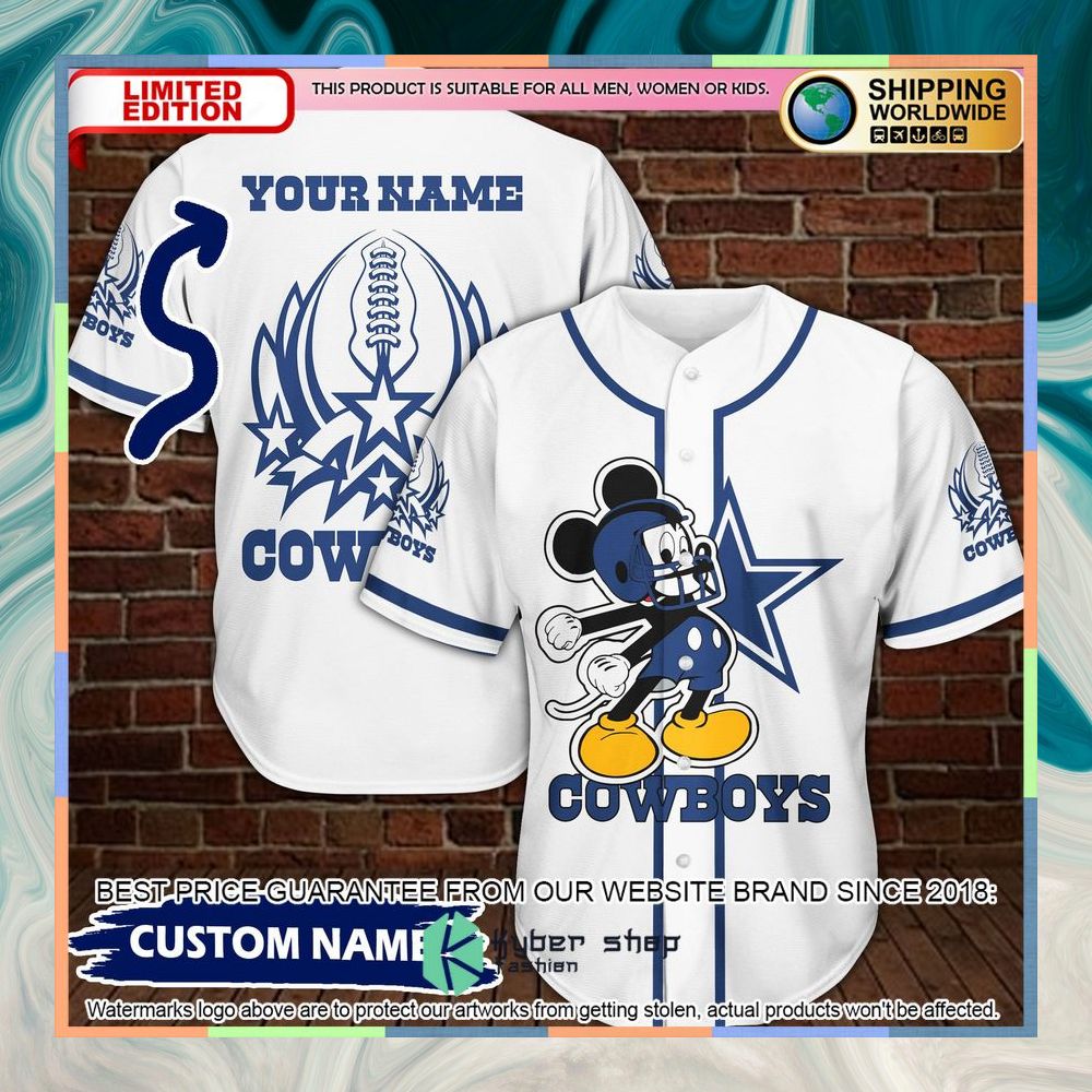 Personalized Mickey Mouse Dallas Cowboys white Baseball Jersey 7 Personalized Mickey Mouse Dallas Cowboys white Baseball Jersey word1