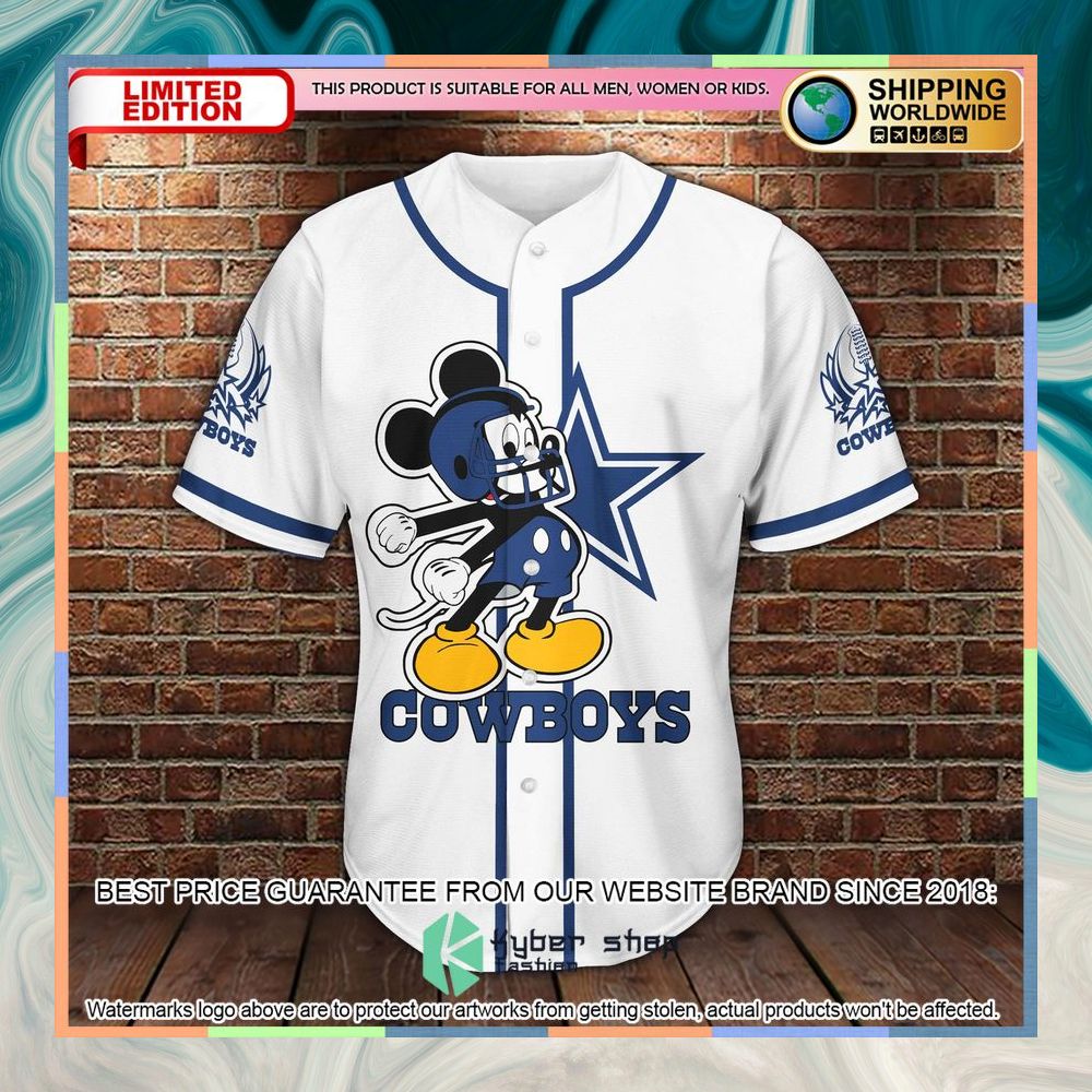 Personalized Mickey Mouse Dallas Cowboys white Baseball Jersey 8 Personalized Mickey Mouse Dallas Cowboys white Baseball Jersey word1