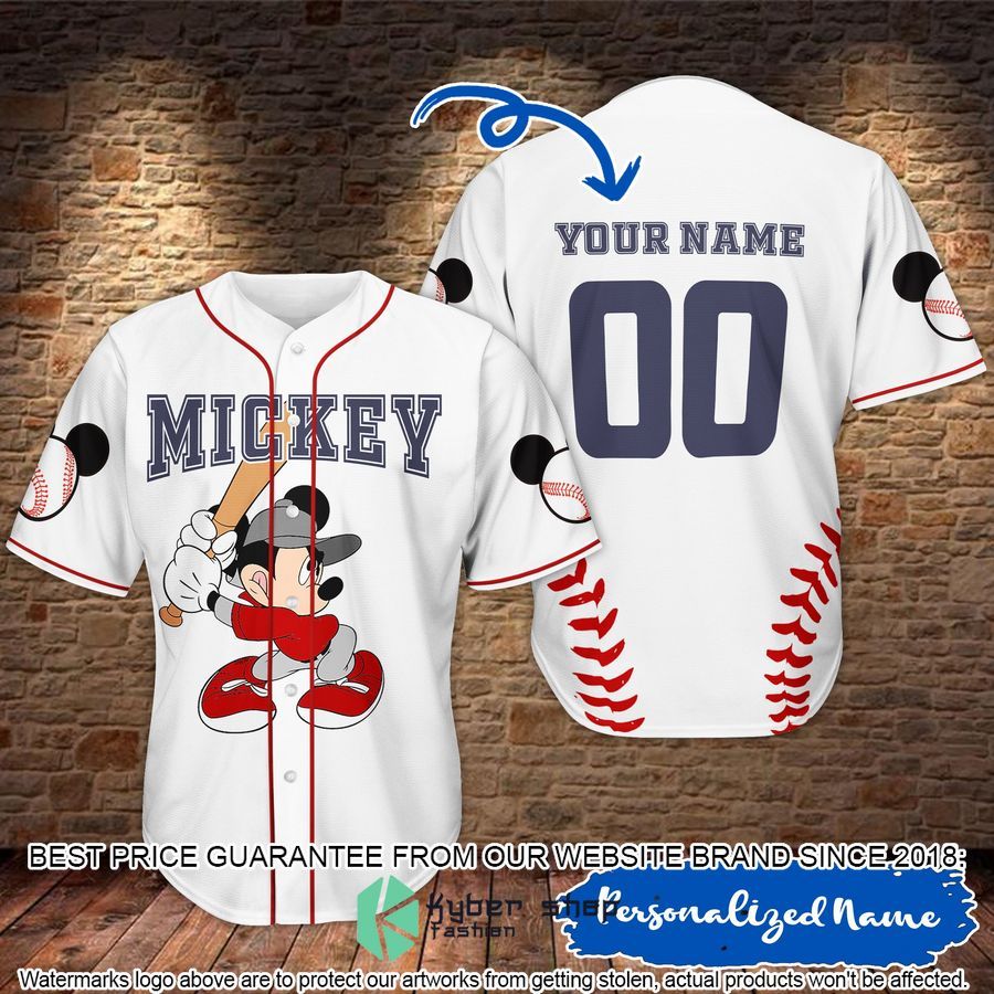 Personalized Mickey Mouse white Baseball Jersey word2