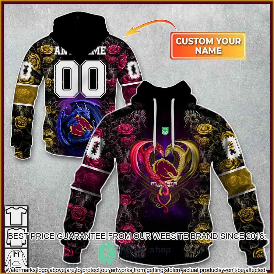 Personalized NRL Brisbane Broncos Rose Dragon Shirt, Hoodie