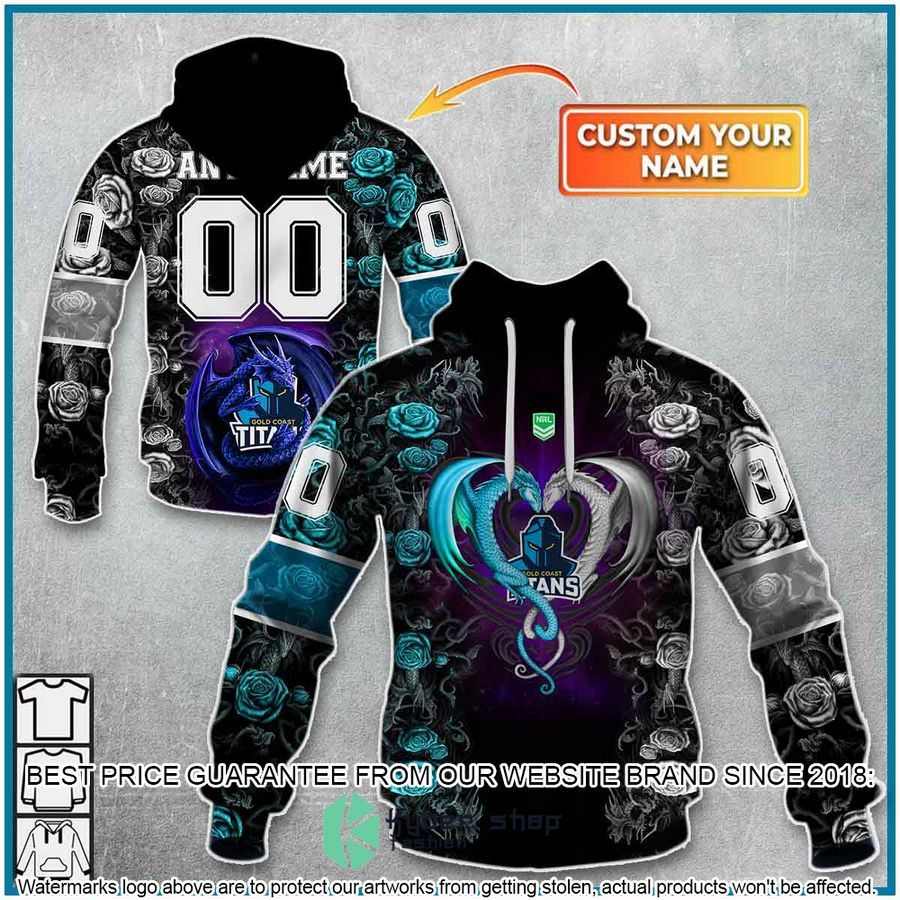 Personalized NRL Gold Coast Titans Rose Dragon Shirt, Hoodie