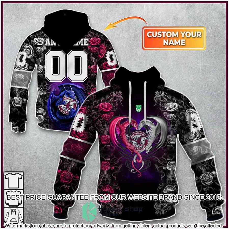 Personalized NRL Manly Warringah Sea Eagles Rose Dragon Shirt, Hoodie