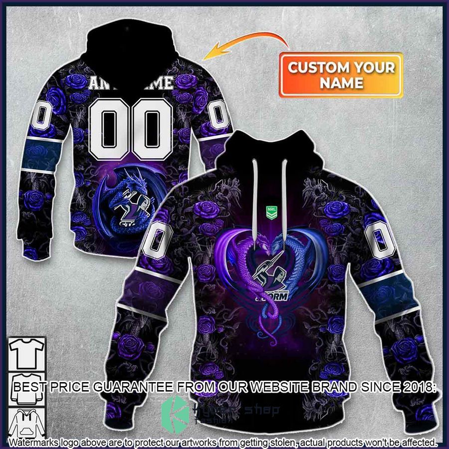 Personalized NRL Melbourne Storm Rose Dragon Shirt, Hoodie