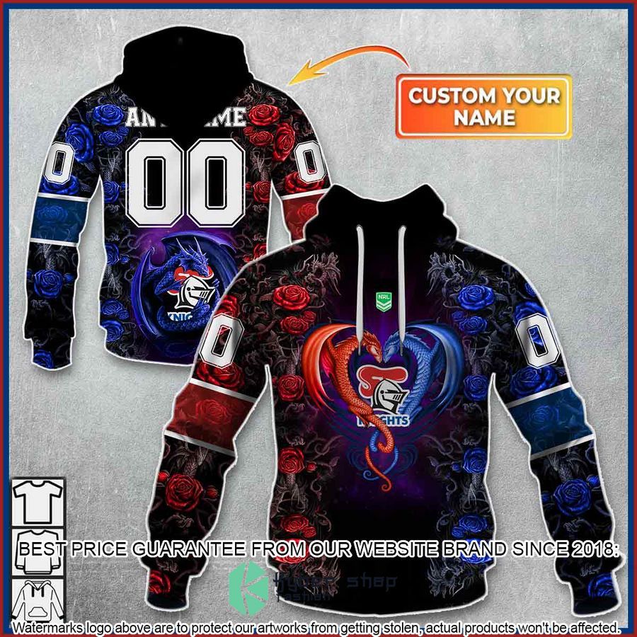Personalized NRL Newcastle Knights Rose Dragon Shirt, Hoodie
