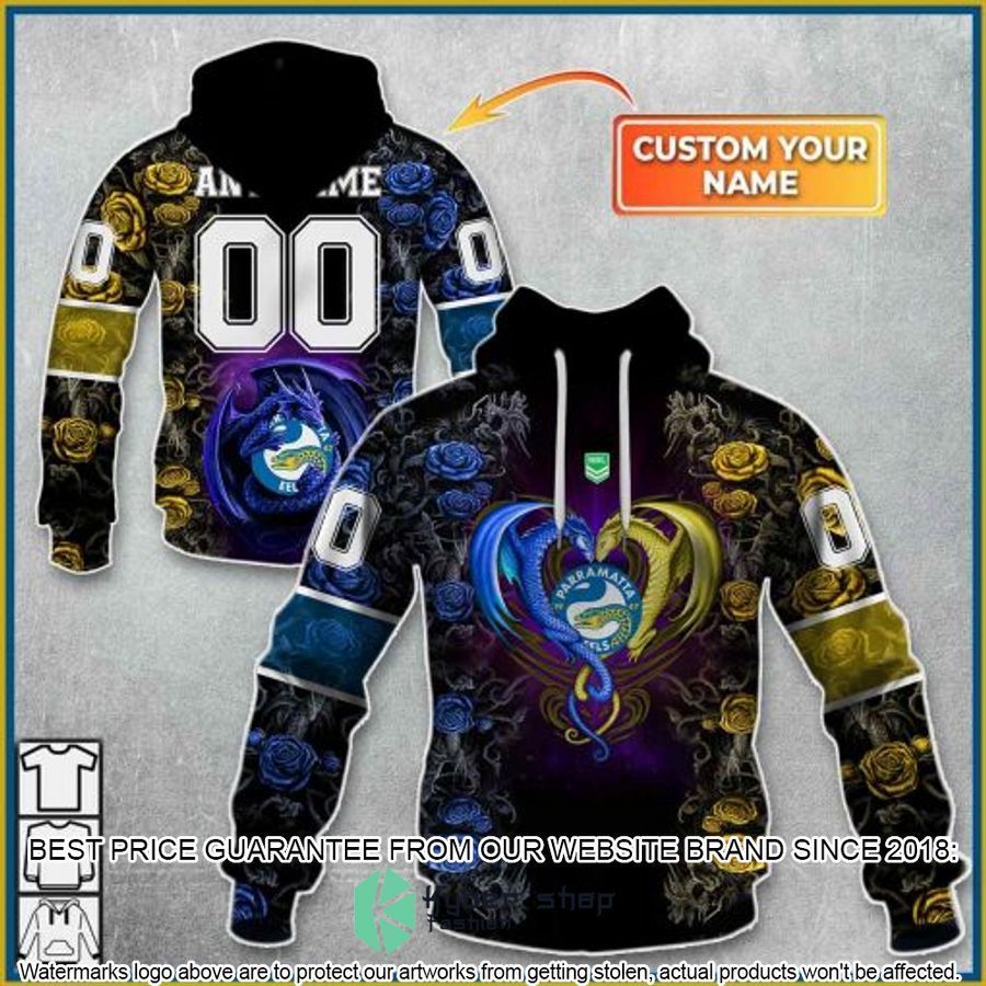 Personalized NRL Parramatta Eels Rose Dragon Shirt, Hoodie