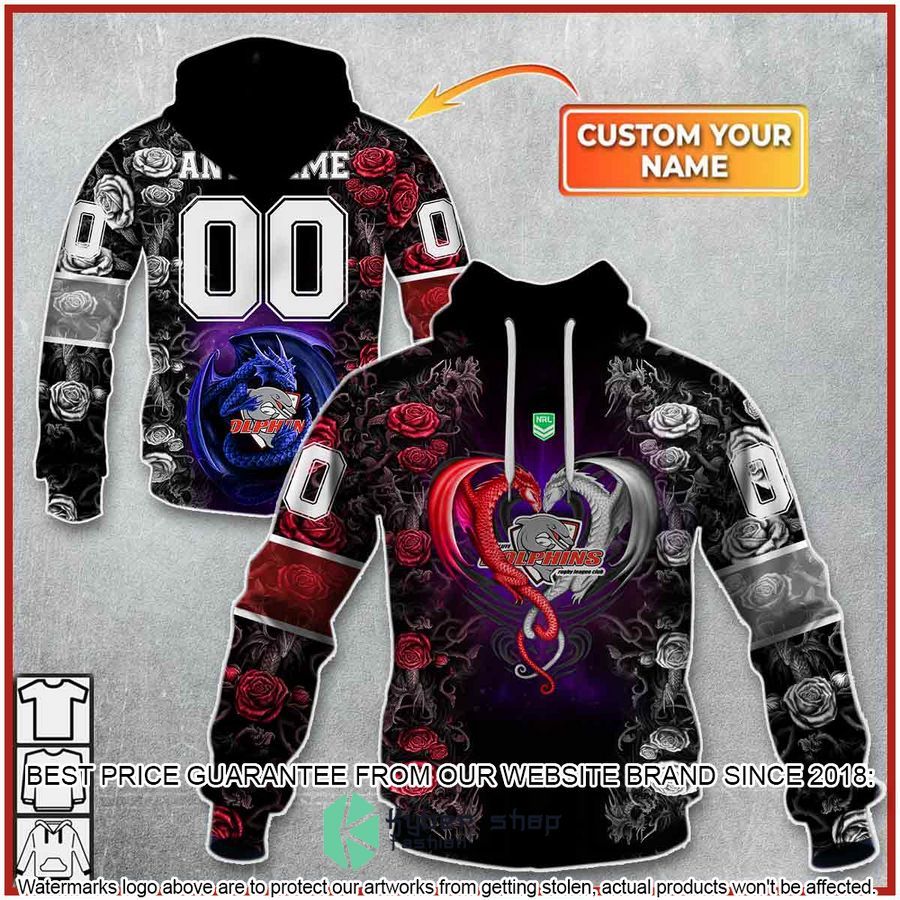 Personalized NRL Redcliffe Dolphins Rose Dragon Shirt, Hoodie
