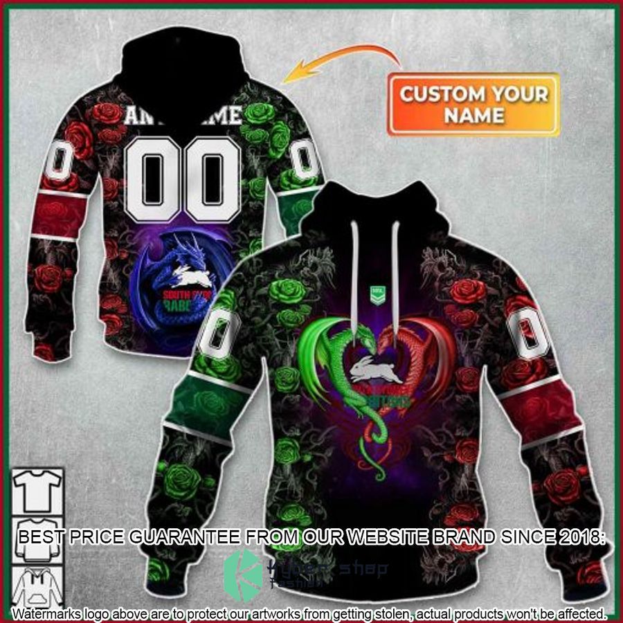 Personalized NRL South Sydney Rabbitohs Rose Dragon Shirt, Hoodie