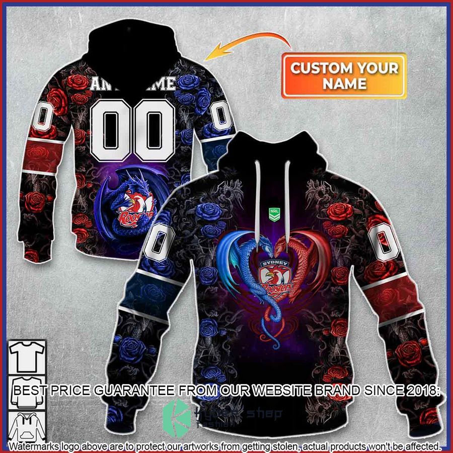 Personalized NRL Sydney Roosters Rose Dragon Shirt, Hoodie
