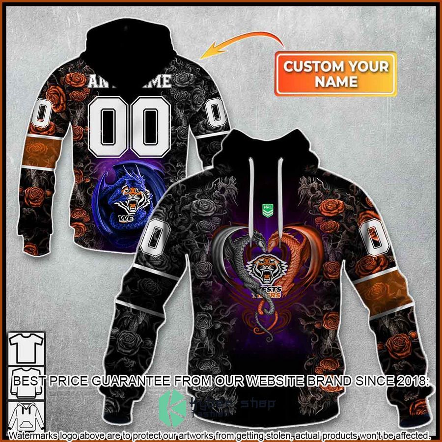 Personalized NRL Wests Tigers Rose Dragon Shirt, Hoodie