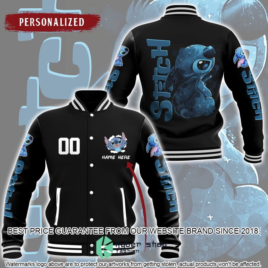 Personalized Ohana Stitch Blue Baseball Jacket word1
