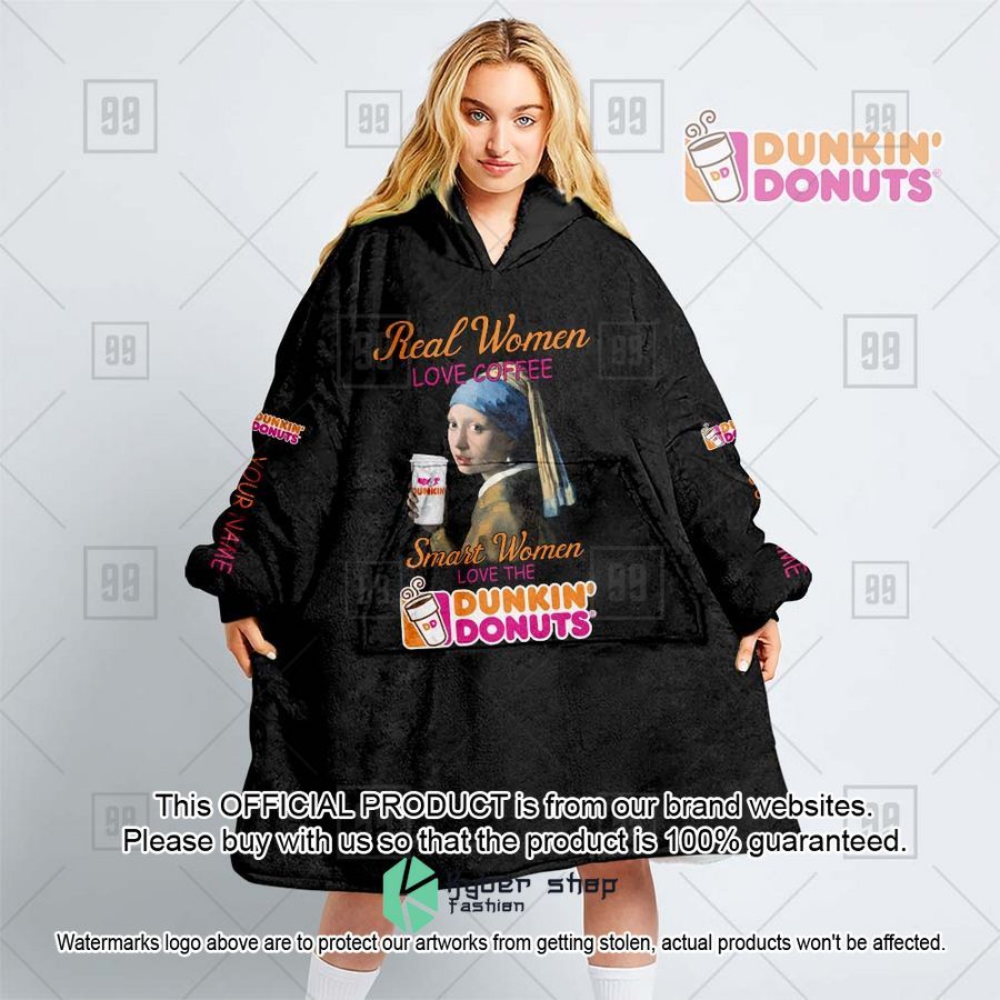 Personalized Real Women love coffee smart Woman love Dutch Bros with a Pearl Earring Oodie Hoodie Blanket