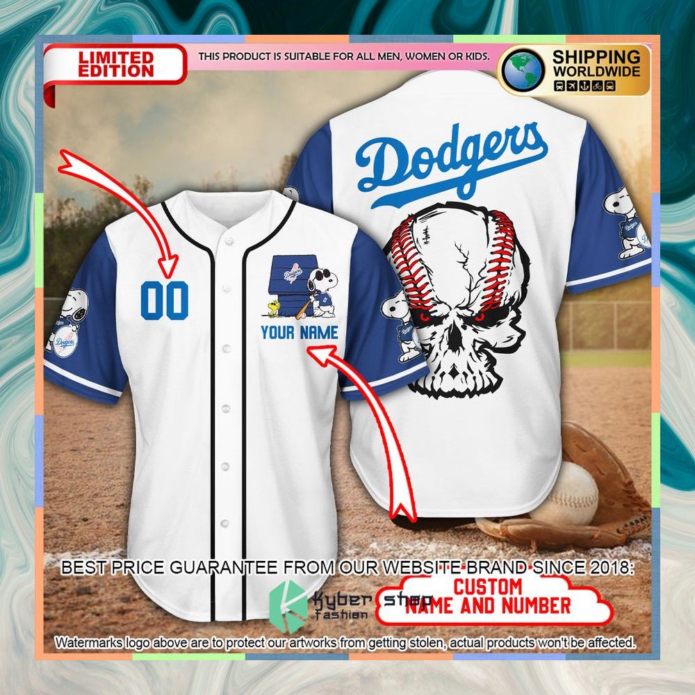 Personalized Snoopy Los Angeles Dodgers Skull Baseball Jersey 3 Personalized Snoopy Los Angeles Dodgers Skull Baseball Jersey word3