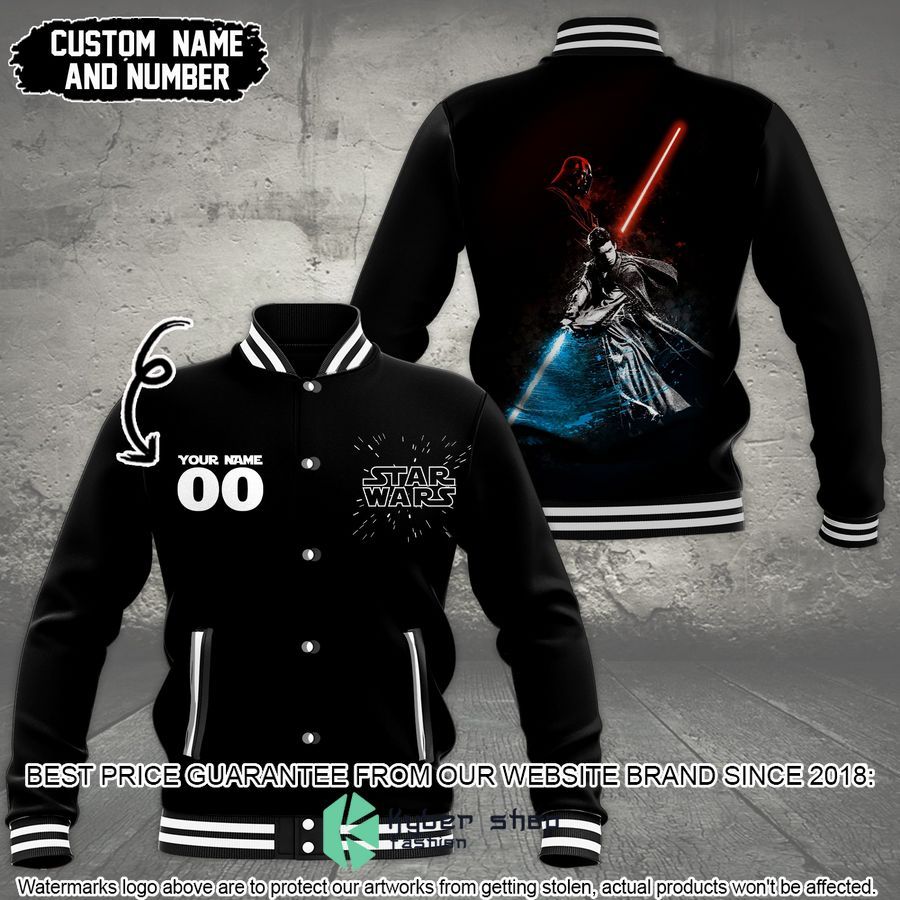Personalized Star Wars black Baseball Jacket word2
