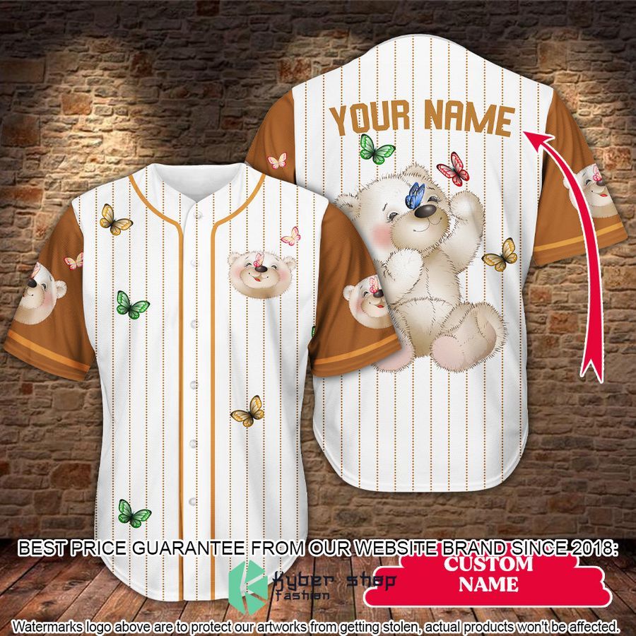 Personalized Teddy Bear Butterfly Baseball Jersey word3