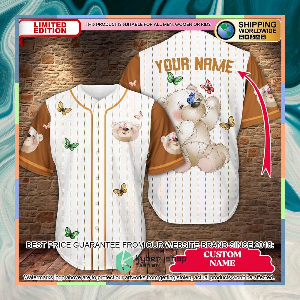 Personalized Teddy Bear Butterfly Baseball Jersey 3 Personalized Teddy Bear Butterfly Baseball Jersey word2