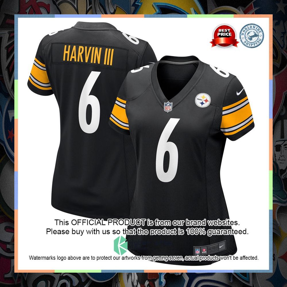 Pressley Harvin III Pittsburgh Steelers Women Black Football Jersey 8 Pressley Harvin III Pittsburgh Steelers Women Black Football Jersey word1